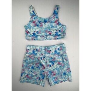 Athletic Works Girls Size M Blue Tie Dye Sports Bra & Bike Shorts 2 Piece Set